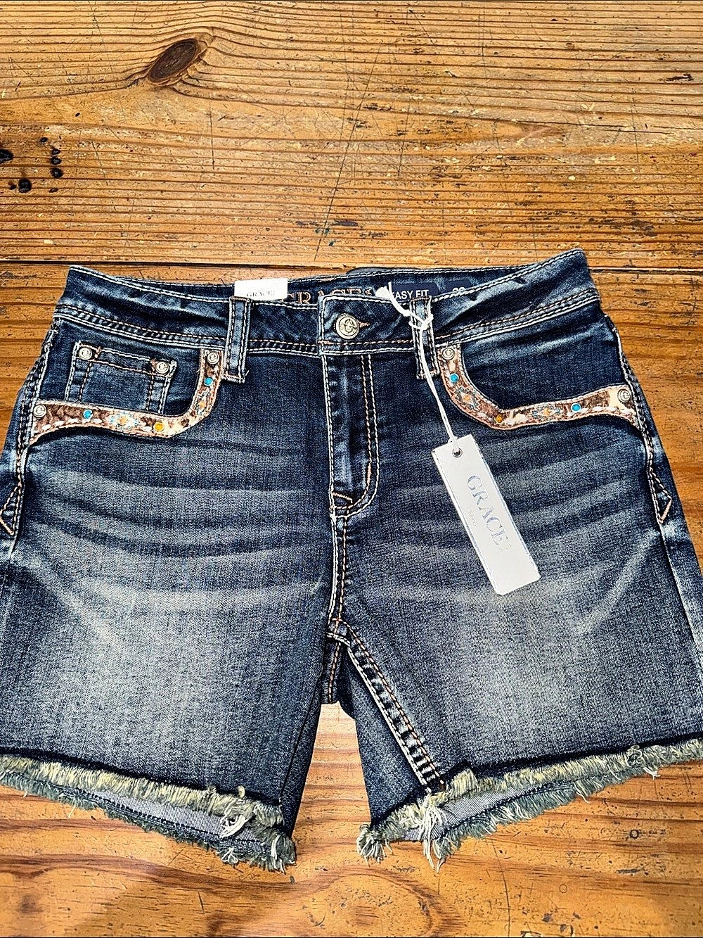 GRACE in LA Women's Embellished Denim Jean Shorts NWT
